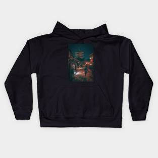 Japan Streets at Night painting Kids Hoodie